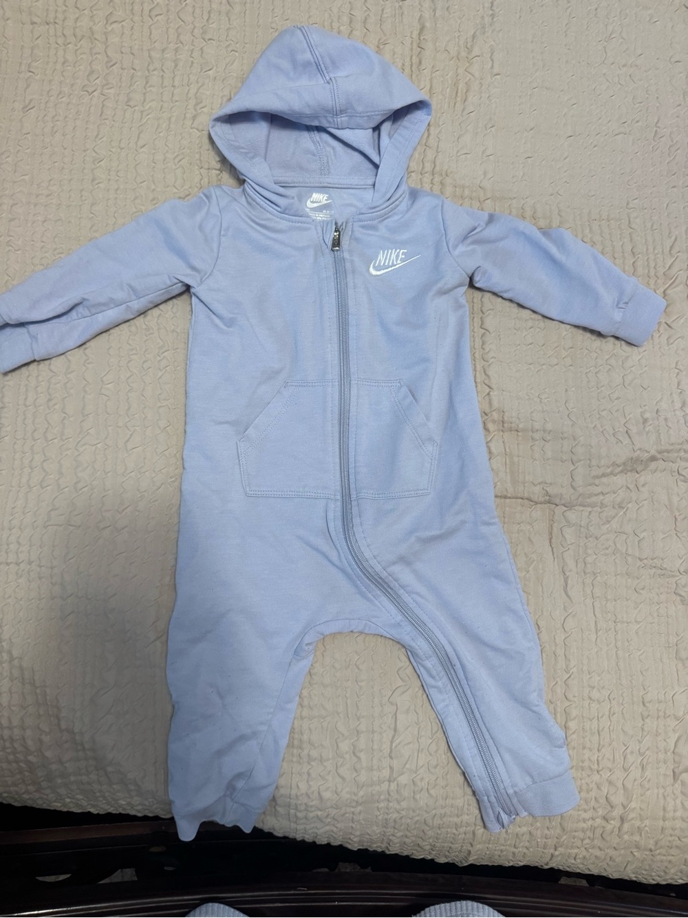 Nike Light Blue Hooded One-Piece Zip Footie